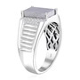 side view of meteorite and white zircon gents ring in rhodium over sterling silver