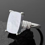 meteorite and diamond rhodium over sterling silver ring shown in a lifestyle photo