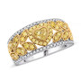 yellow diamond and white diamond cluster ring in 14k yellow and 14k white gold