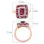 rhodolite garnet and white zircon halo cluster ring in 18k rose gold over sterling silver shown for size comparison