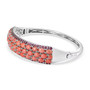 side view of peach opal and rhodolite cluster bangle bracelet in rhodium over sterling silver