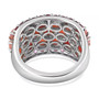 full view of peach opal and rhodolite cluster wide band ring in rhodium over sterling silver