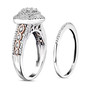 side view of diamond two ring bridal set in 18k rose gold and rhodium over sterling silver