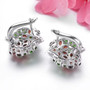 back view of garnet chrome diopside and zircon cluster earrings in rhodium over sterling silver