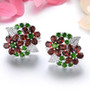 front view of garnet chrome diopside and zircon cluster earrings in rhodium over sterling silver