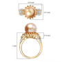golden south sea pearl yellow sapphire and moissanite halo ring in 18k yellow gold over sterling silver shown for size comparison
