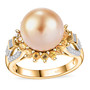 golden south sea pearl yellow sapphire and moissanite halo ring in 18k yellow gold over sterling silver