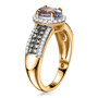 side view of tanzanite alexandrite and white zircon ring in 18k yellow gold over sterling silver