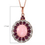 pink opal rhodolite garnet and zircon halo pendant necklace in 18k rose gold over sterling silver shown for size comparison