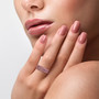 lab grown pink diamond cluster band ring in 18k rose gold over sterling silver worn on a hand