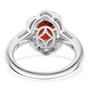 back view of garnet and white zircon split shank ring in rhodium over sterling silver