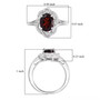garnet and white zircon split shank ring in rhodium over sterling silver shown for size comparison