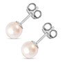 side view of 7-8mm white japanese akoya pearl stud earrings in rhodium over sterling silver