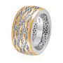 side view of 18k yellow gold and rhodium over sterling silver openwork eternity band ring 4 25g