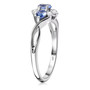 side view of ceylon blue sapphire and white zircon three stone ring in rhodium over sterling silver