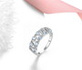 close up of aquamarine and white zircon ring in rhodium over sterling silver