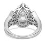 back view of pear moissanite trilogy halo ring in rhodium over sterling silver