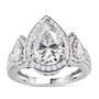 pear moissanite trilogy halo ring in rhodium over sterling silver
