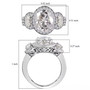side view of oval moissanite trilogy halo ring in rhodium over sterling silver
