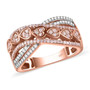 pink diamond and white diamond bypass heart band ring in 18k rose gold over sterling silver