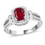 ruby (ff) and white zircon halo ring in rhodium over sterling silver