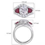 moissanite and ruby three ring set in rhodium over sterling silver shown for size comparison