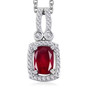 ruby (ff) and white zircon halo pendant necklace in rhodium over sterling silver