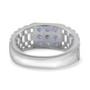back view of ceylon blue sapphire openwork cluster gents band ring in rhodium over sterling silver