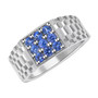 ceylon blue sapphire openwork cluster gents band ring in rhodium over sterling silver