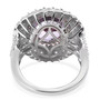 back view of rose de france amethyst rhodolite garnet and moissanite ring in 18k rose gold and rhodium over sterling silver