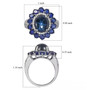 blue star sapphire sapphire and zircon halo ring in rhodium over sterling silver shown for size comparison
