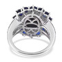 full view of blue star sapphire sapphire and zircon halo ring in rhodium over sterling silver