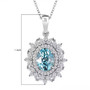 oval blue zircon and white zircon double halo pendant necklace in rhodium over sterling silver shown for size comparison