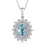 oval blue zircon and white zircon double halo pendant necklace in rhodium over sterling silver