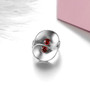 full view of garnet ring in rhodium over sterling silver