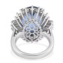 back view of oval color change fluorite and white zircon halo ring in rhodium over sterling silver