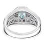 full view of indicolite tourmaline and diamond emerald cut halo gents ring in solid 14k white gold