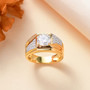 moissanite gents solitaire ring in 18k yellow gold over sterling silver shown in a lifestyle photo
