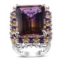 front view of ametrine citrine and amethyst halo ring in rhodium over sterling silver
