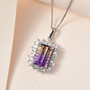 ametrine and white zircon halo pendant necklace in rhodium over sterling silver live studio