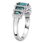 side view of indicolite tourmaline and diamond five stone halo ring in 14k white gold