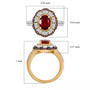 fire opal moissanite and orange sapphire double halo ring in 18k yellow gold over sterling silver shown for size comparison
