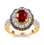 fire opal moissanite and orange sapphire double halo ring in 18k yellow gold over sterling silver