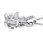 side view of princess cut moissanite and orange sapphire pendant necklace in rhodium over sterling silver
