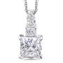 princess cut moissanite and orange sapphire pendant necklace in rhodium over sterling silver