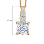 princess cut moissanite and orange sapphire pendant necklace in 18k yellow gold over serling silver shown for size comparison