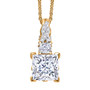 princess cut moissanite and orange sapphire pendant necklace in 18k yellow gold over serling silver