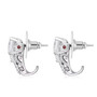 side view of princess cut moissanite and orange sapphire earrings in rhodium over sterling silver
