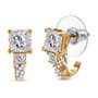 princess cut moissanite and orange sapphire earrings in 18k yellow gold over sterling silver