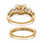 back view of princess cut moissanite and orange sapphire two ring bridal set in 18k yellow gold over sterling silver